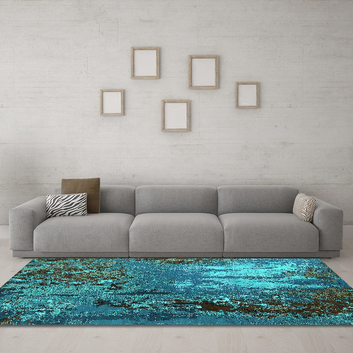 Machine Washable Oriental Turquoise Industrial Area Rugs in a Living Room,, wshurb2495turq