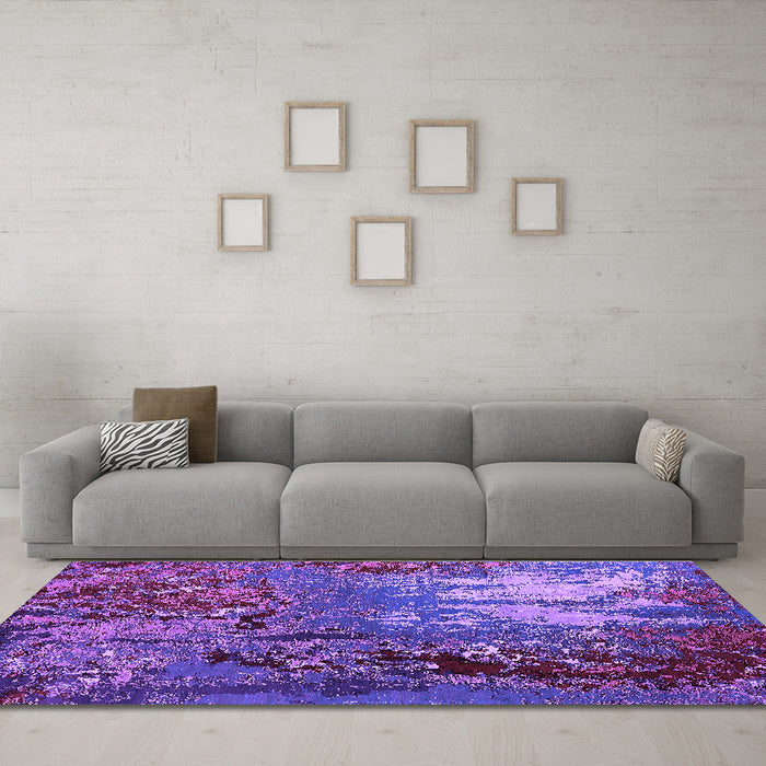 Machine Washable Oriental Purple Industrial Area Rugs in a Living Room, wshurb2495pur