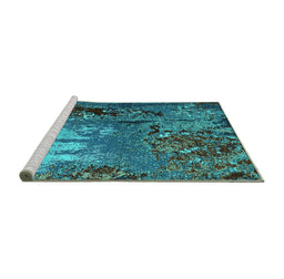 Sideview of Machine Washable Oriental Turquoise Industrial Area Rugs, wshurb2495turq