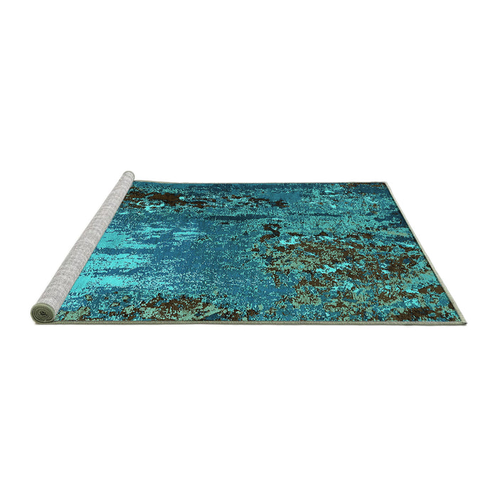 Sideview of Machine Washable Oriental Turquoise Industrial Area Rugs, wshurb2495turq
