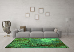 Machine Washable Oriental Green Industrial Area Rugs in a Living Room,, wshurb2495grn