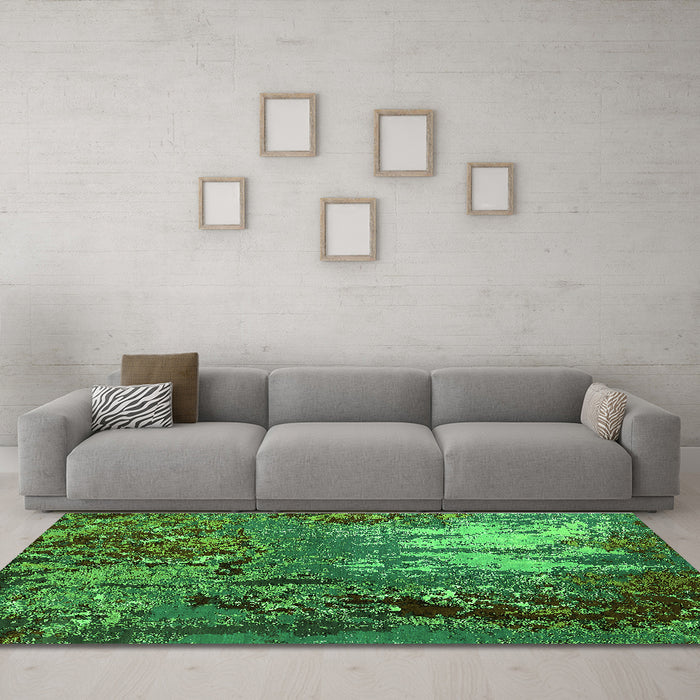 Machine Washable Oriental Green Industrial Area Rugs in a Living Room,, wshurb2495grn