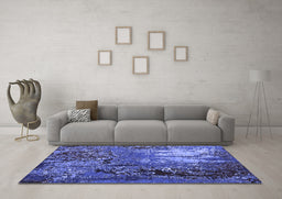 Machine Washable Oriental Blue Industrial Rug in a Living Room, wshurb2495blu