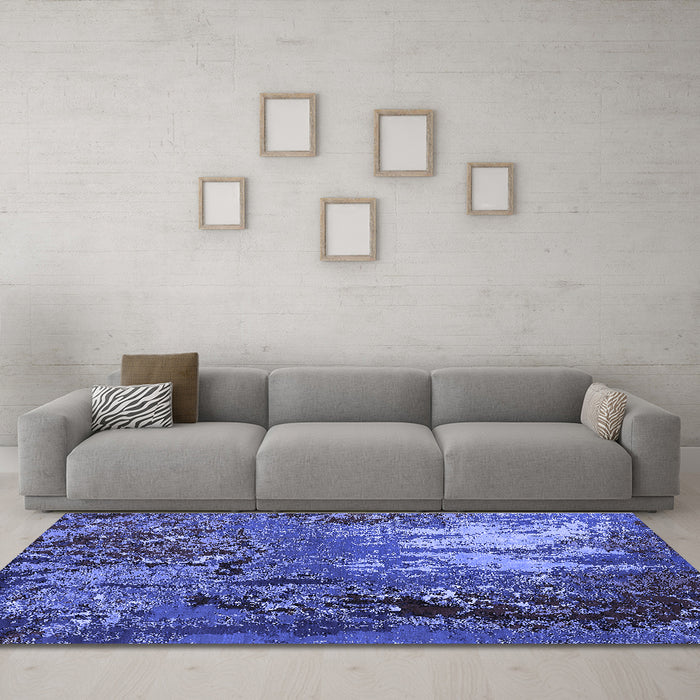 Machine Washable Oriental Blue Industrial Rug in a Living Room, wshurb2495blu