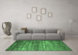 Machine Washable Oriental Emerald Green Industrial Area Rugs in a Living Room,, wshurb2496emgrn