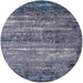 Round Mid-Century Modern Purple Navy Blue Oriental Rug, urb2496