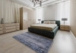 Mid-Century Modern Purple Navy Blue Oriental Rug in a Bedroom, urb2496