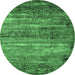 Round Oriental Emerald Green Industrial Rug, urb2496emgrn