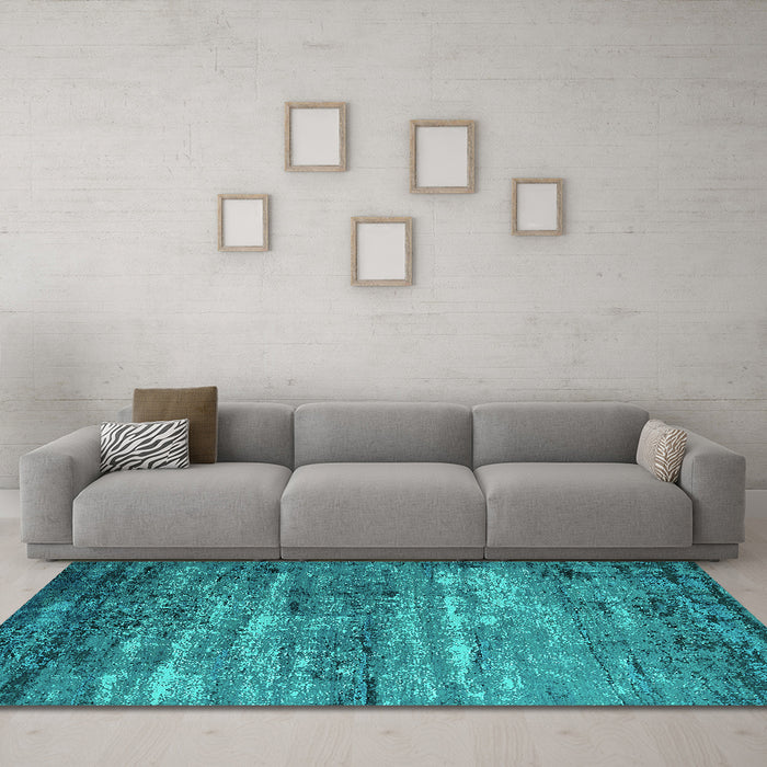 Machine Washable Oriental Turquoise Industrial Area Rugs in a Living Room,, wshurb2496turq