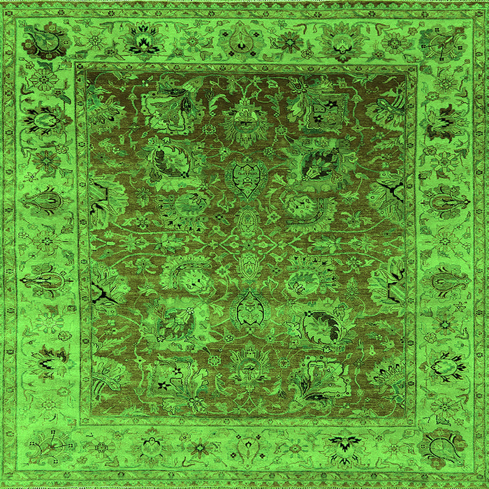 Square Machine Washable Oriental Green Traditional Area Rugs, wshurb2497grn