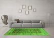 Machine Washable Oriental Green Traditional Area Rugs in a Living Room,, wshurb2497grn