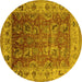 Round Machine Washable Oriental Yellow Traditional Rug, wshurb2497yw