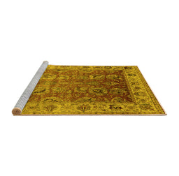 Sideview of Machine Washable Oriental Yellow Traditional Rug, wshurb2497yw