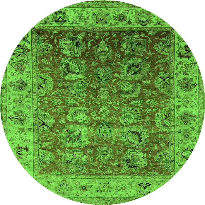 Round Oriental Green Traditional Rug, urb2497grn