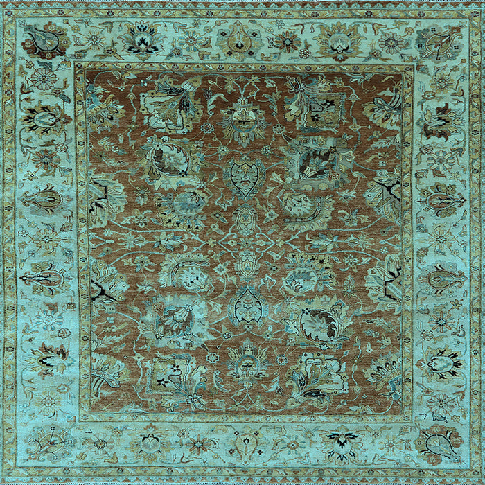Square Machine Washable Oriental Light Blue Traditional Rug, wshurb2497lblu