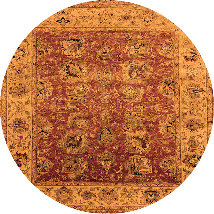Round Machine Washable Oriental Orange Traditional Area Rugs, wshurb2497org