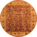 Round Machine Washable Oriental Orange Traditional Area Rugs, wshurb2497org