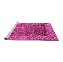Sideview of Machine Washable Oriental Pink Traditional Rug, wshurb2497pnk