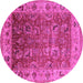 Round Machine Washable Oriental Pink Traditional Rug, wshurb2497pnk