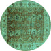 Round Oriental Turquoise Traditional Rug, urb2497turq
