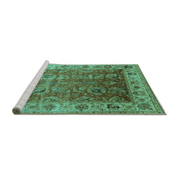 Sideview of Machine Washable Oriental Turquoise Traditional Area Rugs, wshurb2497turq