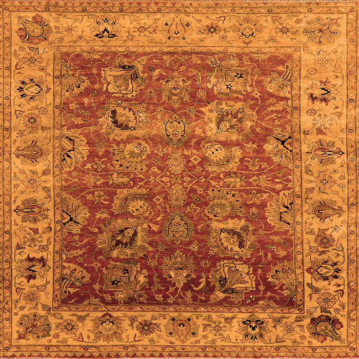 Square Machine Washable Oriental Orange Traditional Area Rugs, wshurb2497org