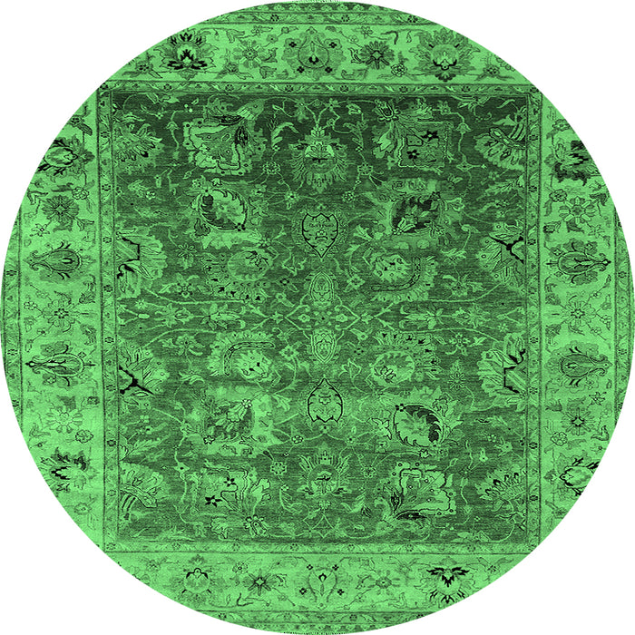 Round Oriental Emerald Green Traditional Rug, urb2497emgrn