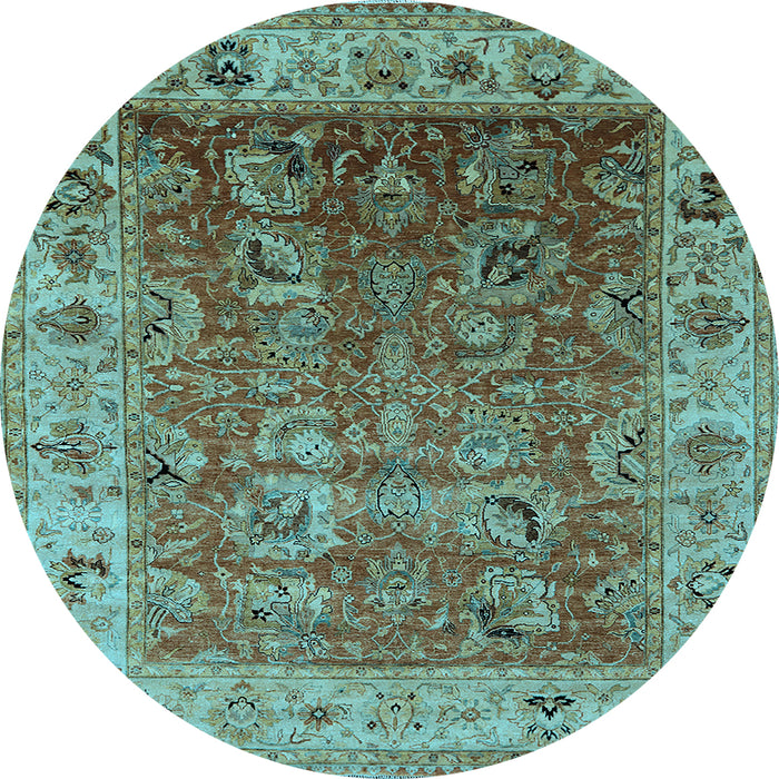 Round Oriental Light Blue Traditional Rug, urb2497lblu