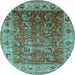 Round Oriental Light Blue Traditional Rug, urb2497lblu