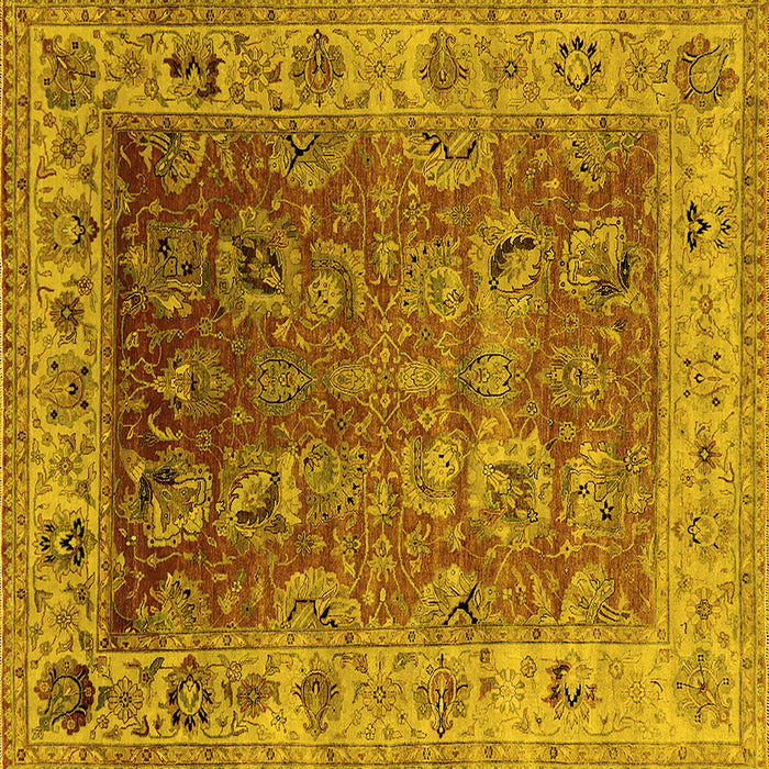 Square Machine Washable Oriental Yellow Traditional Rug, wshurb2497yw