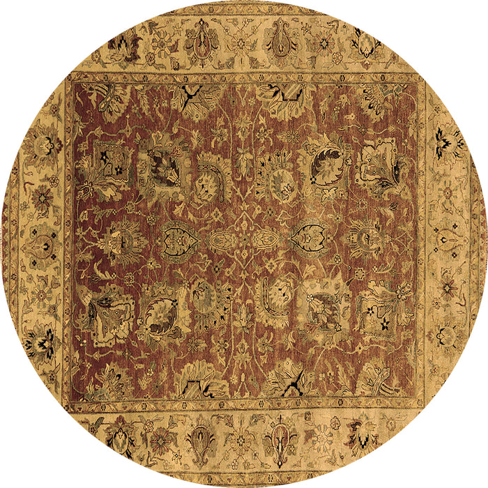 Round Oriental Brown Traditional Rug, urb2497brn