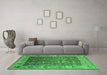 Machine Washable Oriental Emerald Green Traditional Area Rugs in a Living Room,, wshurb2497emgrn