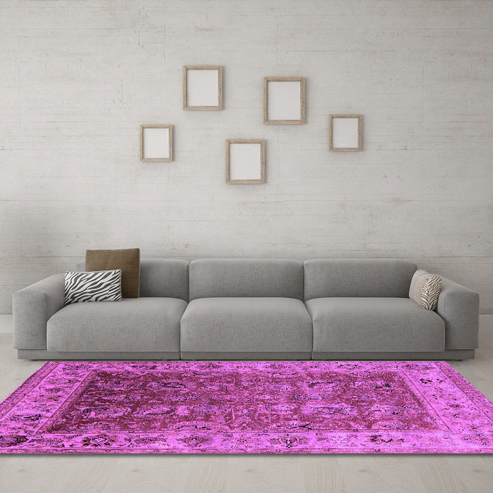 Machine Washable Oriental Purple Traditional Area Rugs in a Living Room, wshurb2497pur