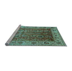 Sideview of Machine Washable Oriental Light Blue Traditional Rug, wshurb2497lblu