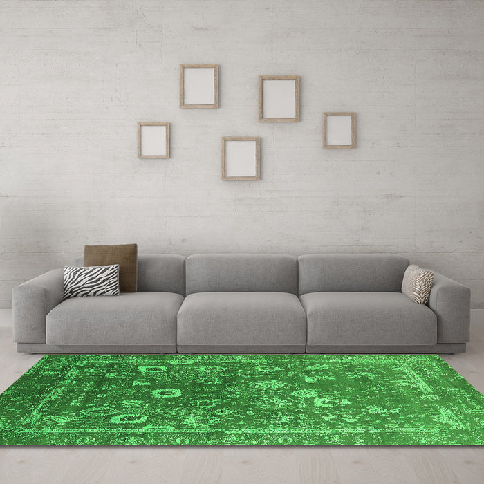 Machine Washable Oriental Green Industrial Area Rugs in a Living Room,, wshurb2498grn