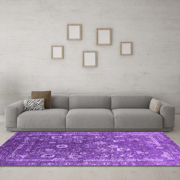 Machine Washable Oriental Purple Industrial Area Rugs in a Living Room, wshurb2498pur