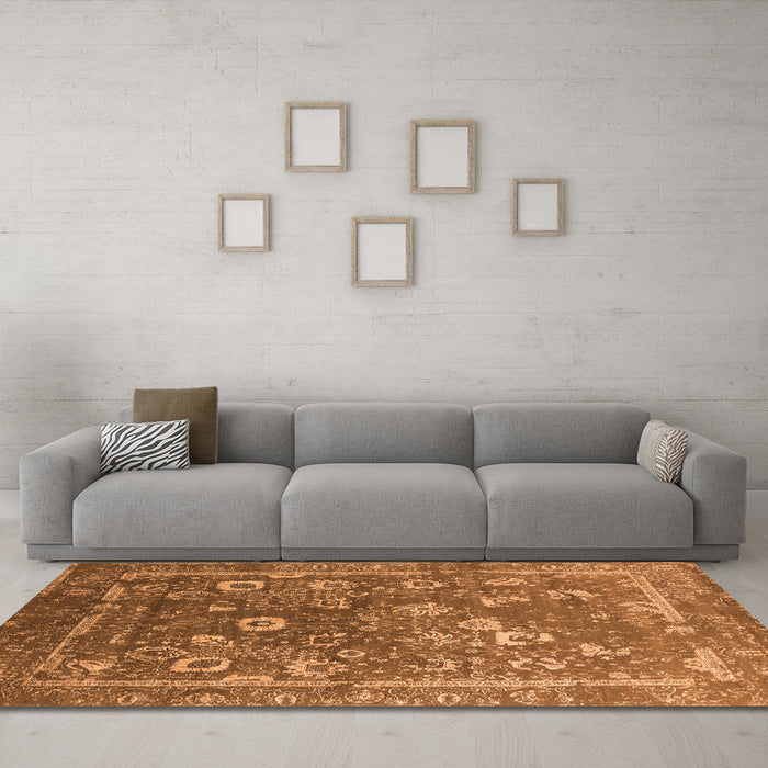 Machine Washable Oriental Orange Industrial Area Rugs in a Living Room, wshurb2498org