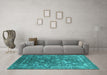 Machine Washable Oriental Turquoise Industrial Area Rugs in a Living Room,, wshurb2498turq