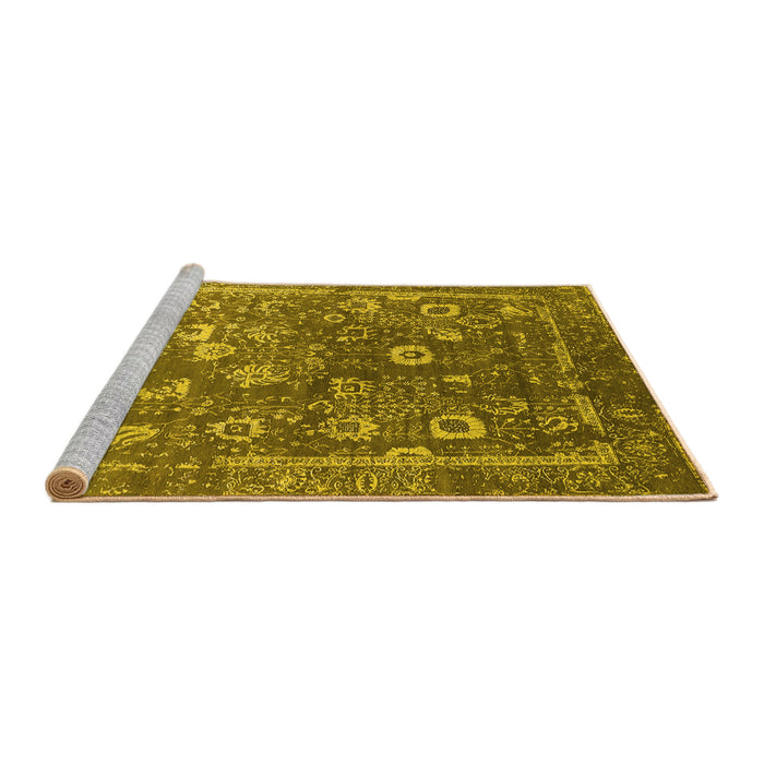 Sideview of Machine Washable Oriental Yellow Industrial Rug, wshurb2498yw