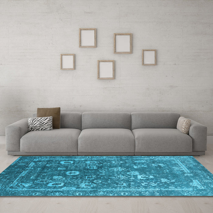 Machine Washable Oriental Light Blue Industrial Rug in a Living Room, wshurb2498lblu