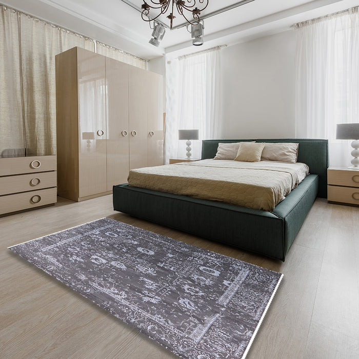 Machine Washable Industrial Modern Gray Rug in a Bedroom, wshurb2498