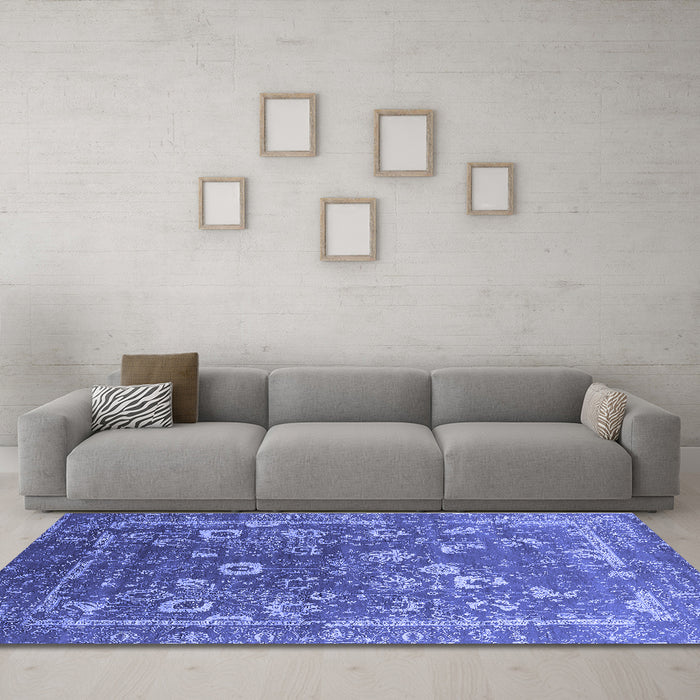 Machine Washable Oriental Blue Industrial Rug in a Living Room, wshurb2498blu