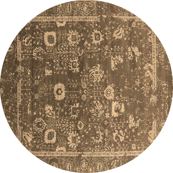 Round Oriental Brown Industrial Rug, urb2498brn