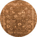 Round Machine Washable Oriental Orange Industrial Area Rugs, wshurb2498org