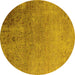 Round Machine Washable Oriental Yellow Industrial Rug, wshurb2499yw