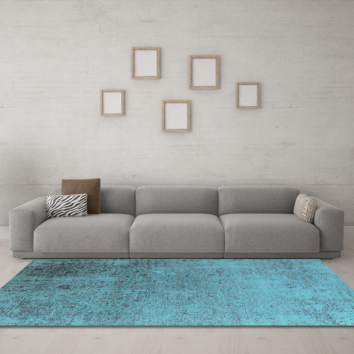 Machine Washable Oriental Light Blue Industrial Rug in a Living Room, wshurb2499lblu