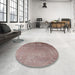 Round Mid-Century Modern Puce Purple Oriental Rug in a Office, urb2499