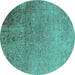 Round Machine Washable Oriental Turquoise Industrial Area Rugs, wshurb2499turq