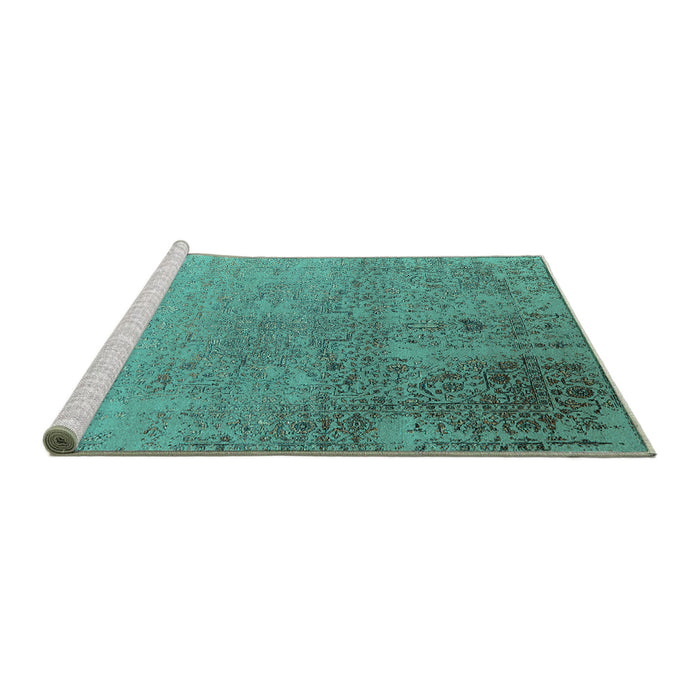 Sideview of Machine Washable Oriental Turquoise Industrial Area Rugs, wshurb2499turq