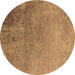 Round Oriental Brown Industrial Rug, urb2499brn